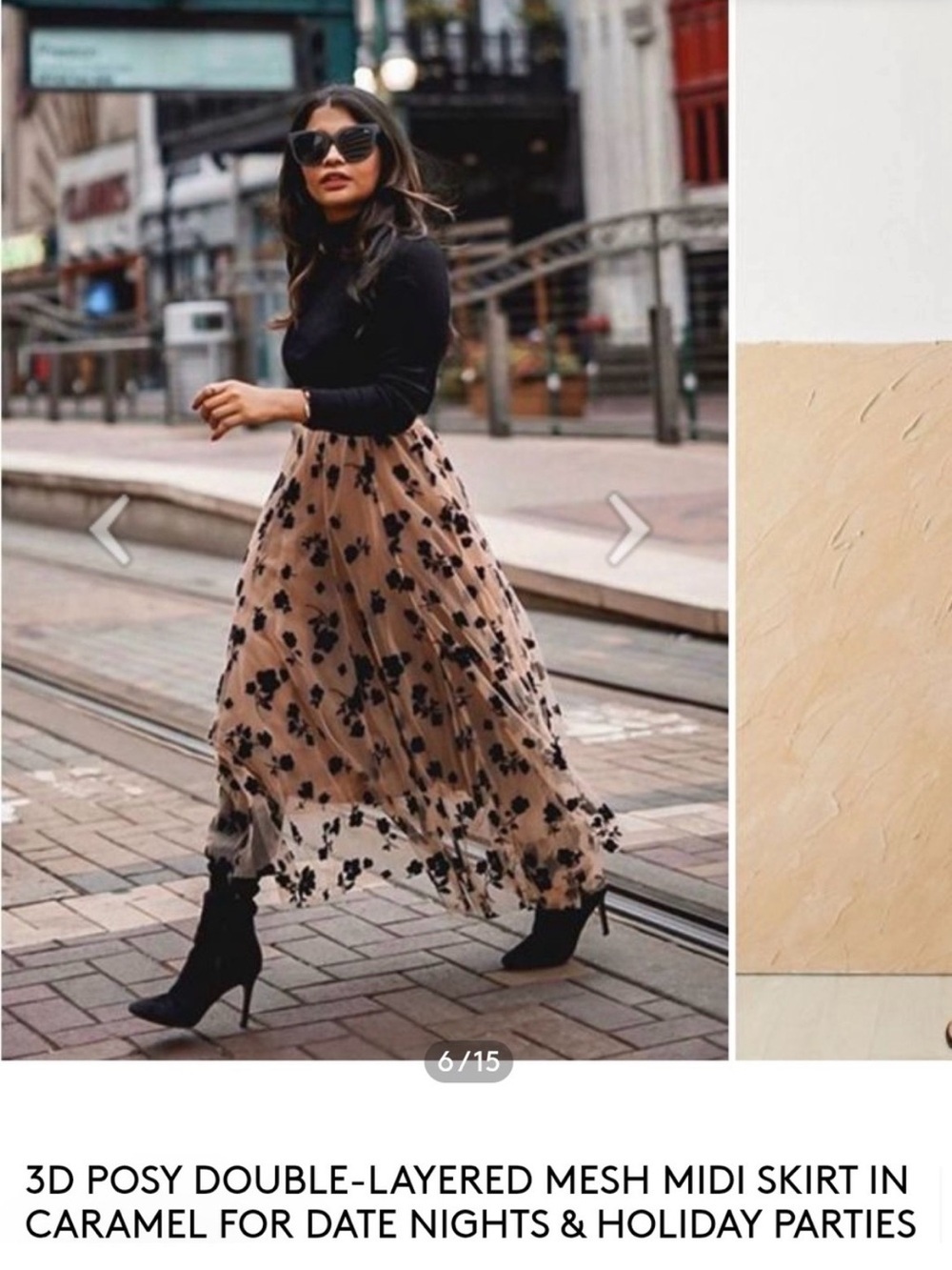 Chicwish Black Floral Tulle Midi Skirt - Nude/Black